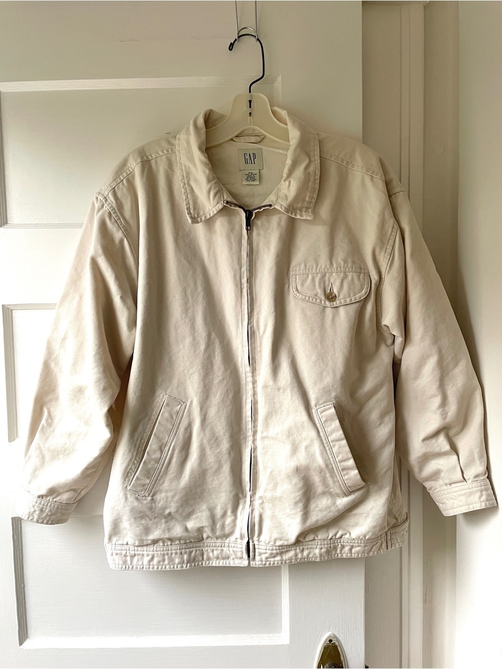 Vtg GAP Men's Cream Zip-Up Work Jacket